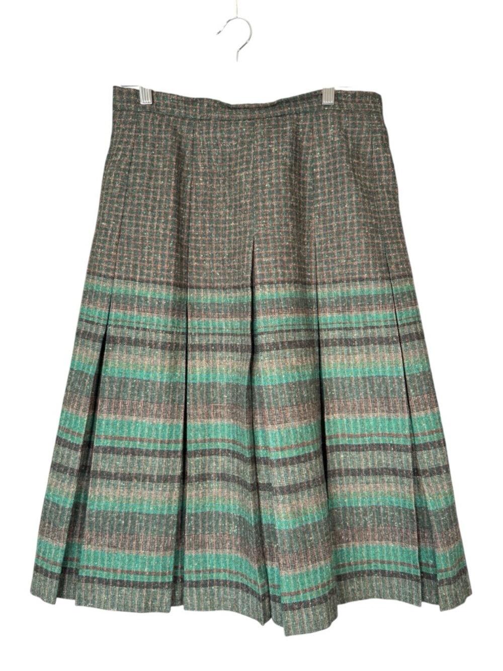 Vintage 100% Wool Green Pleated Midi Skirt Academia Preppy Classic S
